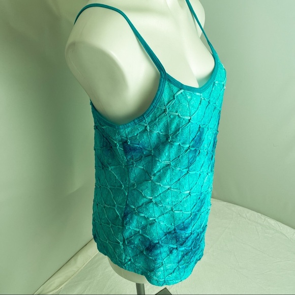 BKE turquoise and aqua semi sheer textured tank top L - Picture 3 of 11